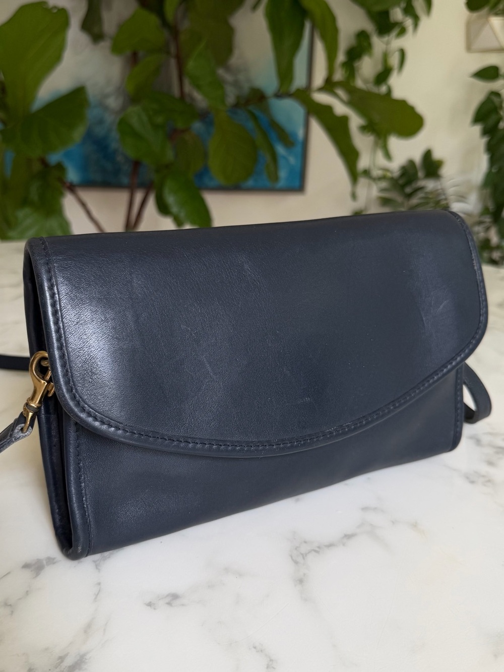Coach Vintage Sterling Envelope Clutch Crossbody Bag 9945 Navy Blue Leather 90s - Picture 2 of 16